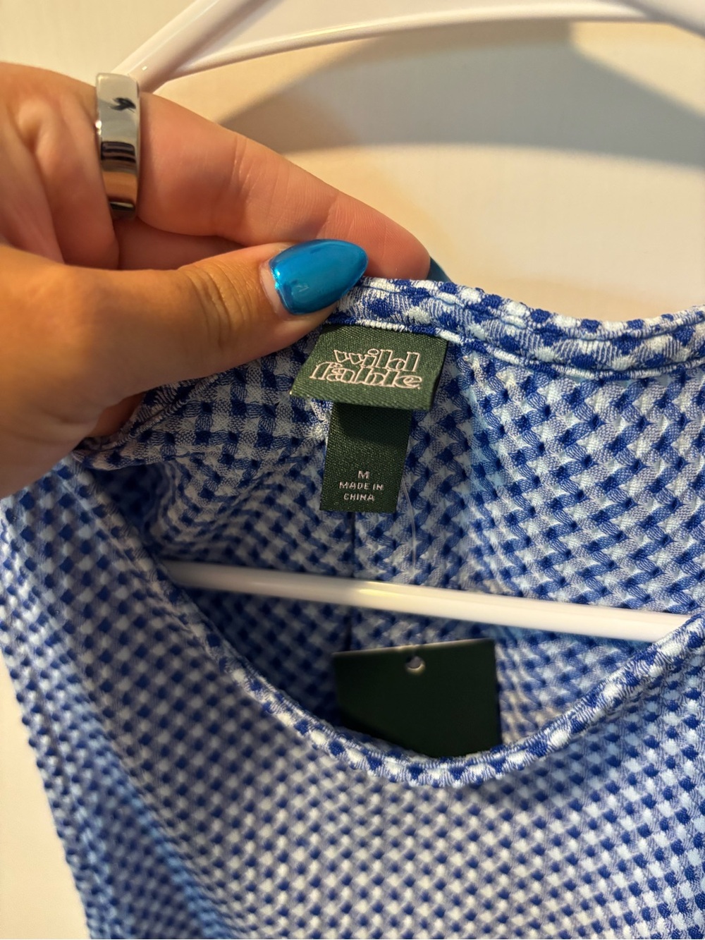 Blue Patterned Ruched Side Tank Top - Picture 3 of 5
